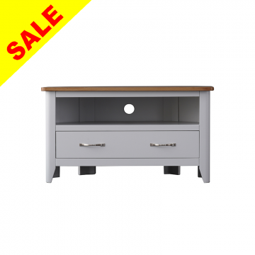 Grey Painted Corner Television Stand with Oak